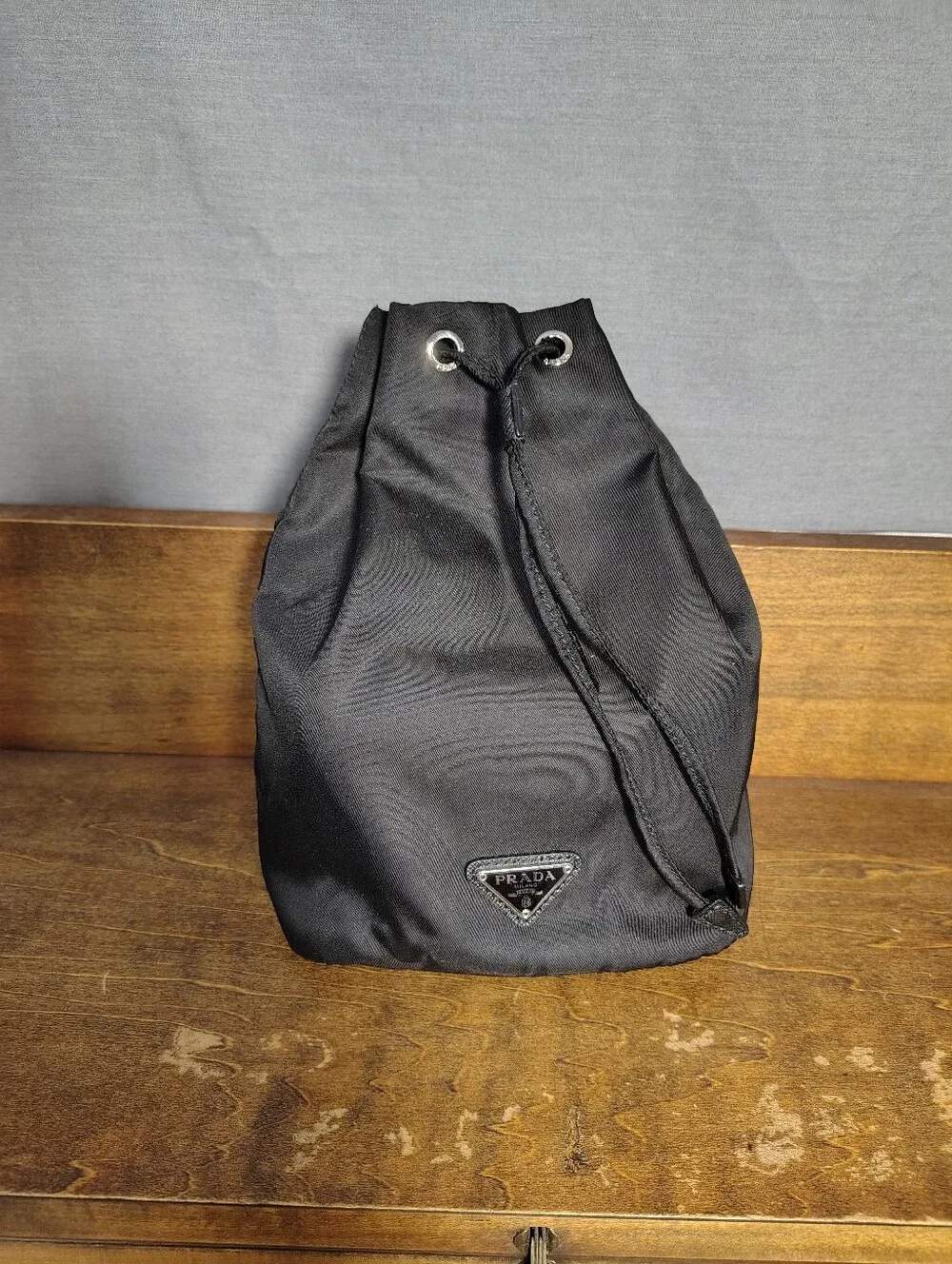 Prada Black Nylon Drawstring Bucket Bag